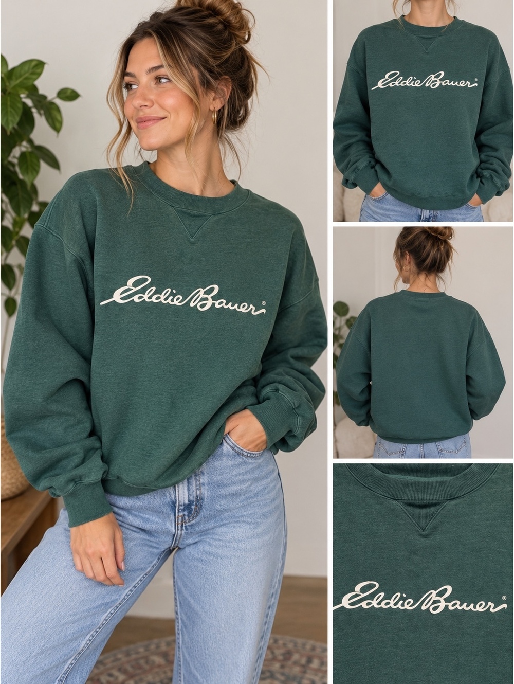 Vintage Oversized Eddie Bauer Forest Green Crewneck Sweatshirt Size Large